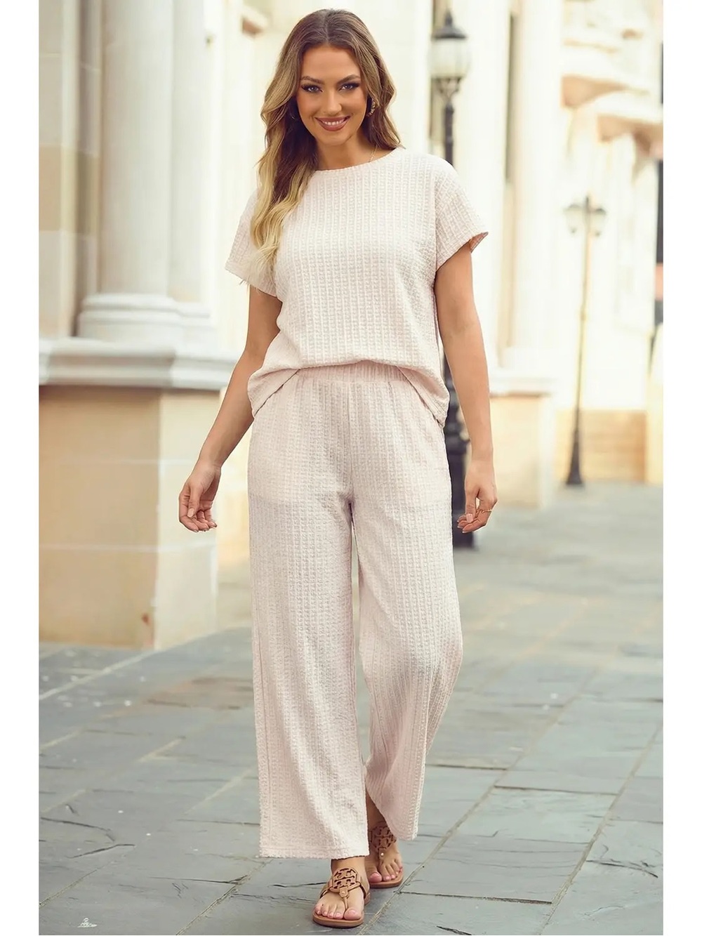 Relaxed Cream Wide-Leg Knit set